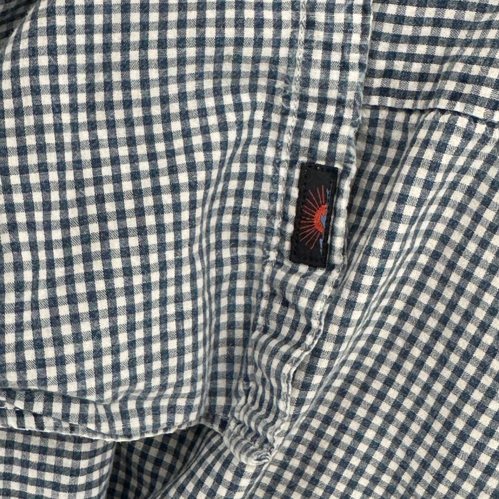 Faherty Distressed Mens Indigo Dyed Gingham Checked Button Down Shirt Size XL - Picture 7 of 7